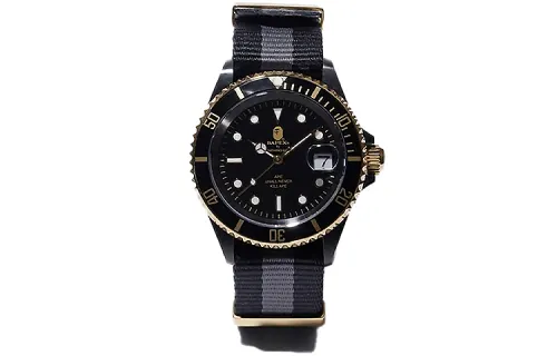 A BATHING APE Nylon waterproof quartz watch strap for men and women, black dial, quartz mechanism, Japanese and Korean