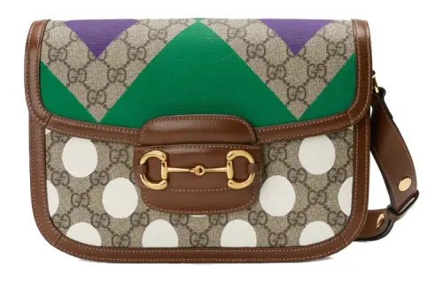GUCCI Horsebit 1955 Canvas With Leather Saddle Bag, Shoulder Bag, Crossbody Bag Small Unisex Ebony/Brown