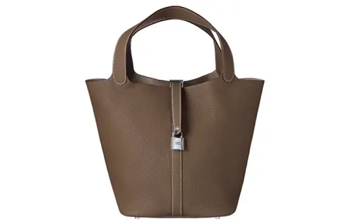 HERMES Picotin Lock Clemence Bullock Leather Basket Bag, Bucket Bag, Handbag 26 Women's 18 Etoupe Elephant Gray