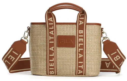 FILA Letter Print Fabric Bamboo Basket Handbag Regular Women's Brown