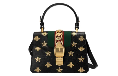 GUCCI Sylvie Leather Portable Crossbody Bag, Shoulder Bag Mini Women's Black