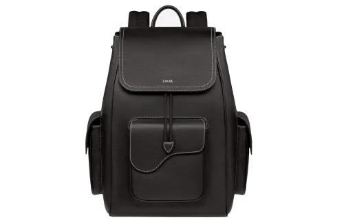 DIOR Saddle Grain Calfskin Backpack Men's Black
