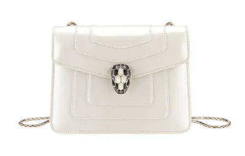 BVLGARI Serpenti Forever Calfskin Crossbody Bag, Shoulder Bag Women's White Agate Color
