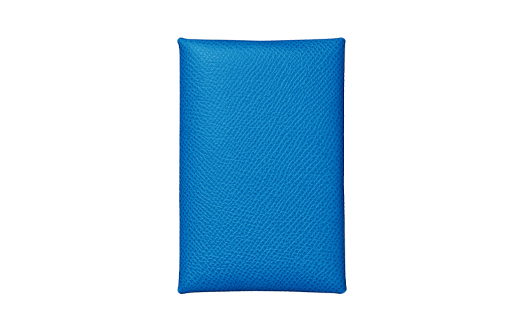 HERMES Hermès Calvi Magnetic Closure Epsom Calfskin Card Holder Women's Shangsiba Island Blue