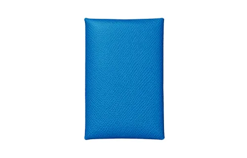 HERMES Hermès Calvi Magnetic Closure Epsom Calfskin Card Holder Women's Shangsiba Island Blue