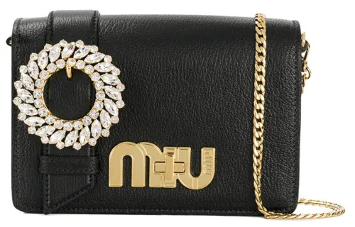MIU MIU Leather, Cow Leather Shoulder Bag, Crossbody Bag Women's Black