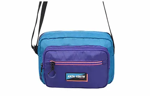 Anta Nylon Small Square Bag, Shoulder Bag, Crossbody Bag Unisex Blue Purple