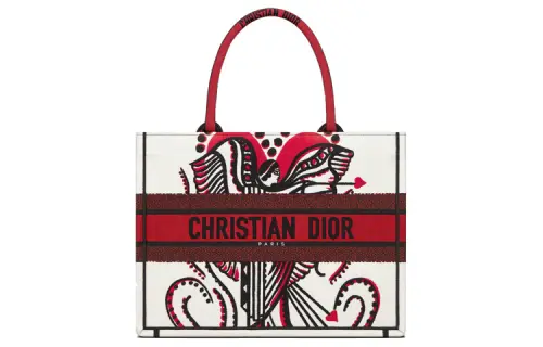 DIOR BookTote Embroidery Print Tote Bag, Shopping Bag, Handbag Small Women's Red/White