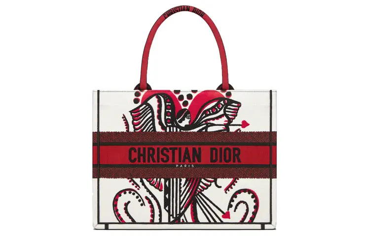 DIOR BookTote Embroidery Print Tote Bag, Shopping Bag, Handbag Small Women's Red/White