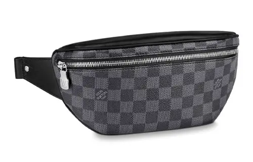 LOUIS VUITTON CAMPUS Zip Closure Cow Leather Fanny Pack Men's Black/Gray