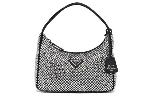 PRADA Re Edition Faux Crystal HOBO Shoulder Bag Women's Black