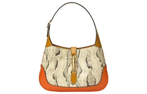 GUCCI Jackie 1961 Python Skin With Ostrich Leather Crescent Shoulder Bag Shoulder Bag Small Women's Orange
