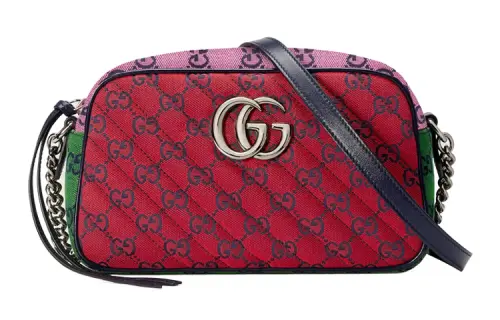GUCCI GG Marmont Canvas Camera Bag, Chain Shoulder Bag, Crossbody Bag Small Women's Red, Multicolor