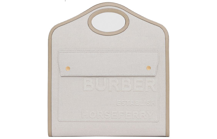 Burberry Pocket Bag Calfskin With Cotton Shoulder Bag, Crossbody Bag, Handbag Medium Women's Light Umber