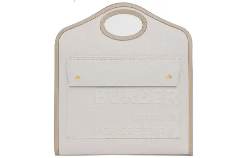 Burberry Pocket Bag Calfskin With Cotton Shoulder Bag, Crossbody Bag, Handbag Medium Women's Light Umber