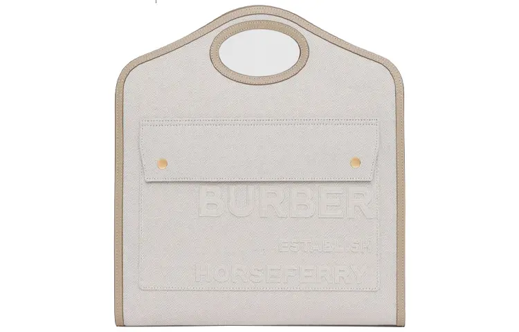 Burberry Pocket Bag Calfskin With Cotton Shoulder Bag, Crossbody Bag, Handbag Medium Women's Light Umber
