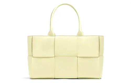 Bottega Veneta Lambskin Tote One Shoulder Handbag Women's Ice Cream Yellow