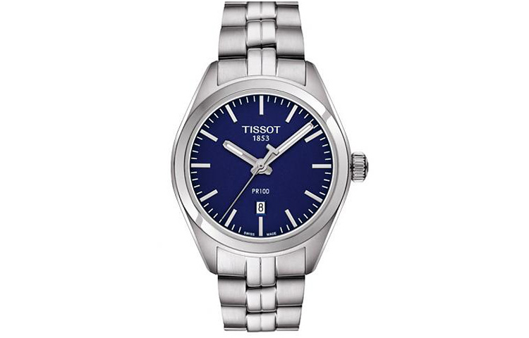 TISSOT PR100 Collection Quartz Movement 100m Waterproof Women's Watch 33mm Blue Dial Stainless Steel Case