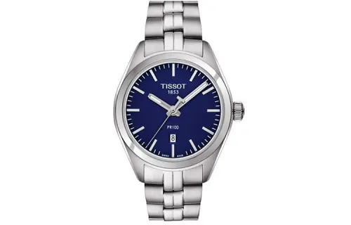 TISSOT PR100 Collection Quartz Movement 100m Waterproof Women's Watch 33mm Blue Dial Stainless Steel Case