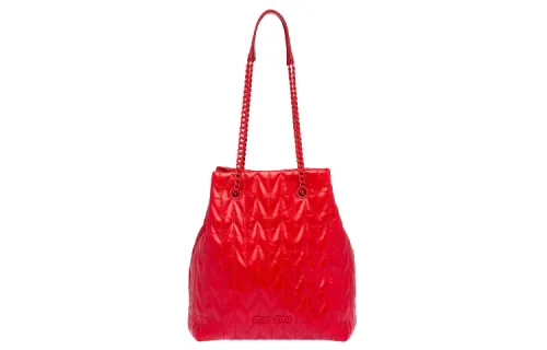 MIU MIU Hobo Shiny Leather Hobo Bag, Handbag, Shoulder Bag Women's Red