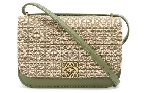 LOEWE Goya Gold tone Lock Jacquard Fabric With Calfskin One Shoulder Handbag, Crossbody Bag Small Women's