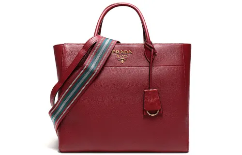 PRADA Zip Closure Cow Leather Handbag Women's Ruby Red