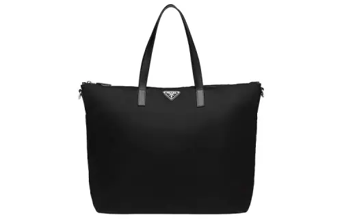 PRADA Saffiano Zip Closure Leather With Nylon With Fabric Tote Bag, Shopping Bag, Handbag Regular Men's Black