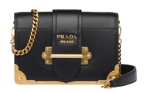 PRADA Saffiano Cow Leather Shoulder Bag Women's Black
