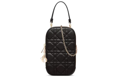 DIOR Lady Dior Detachable Strap Sheepskin Wicker Pattern Shoulder Bag, Crossbody Bag, Handbag, Cell Phone Pouch Women's