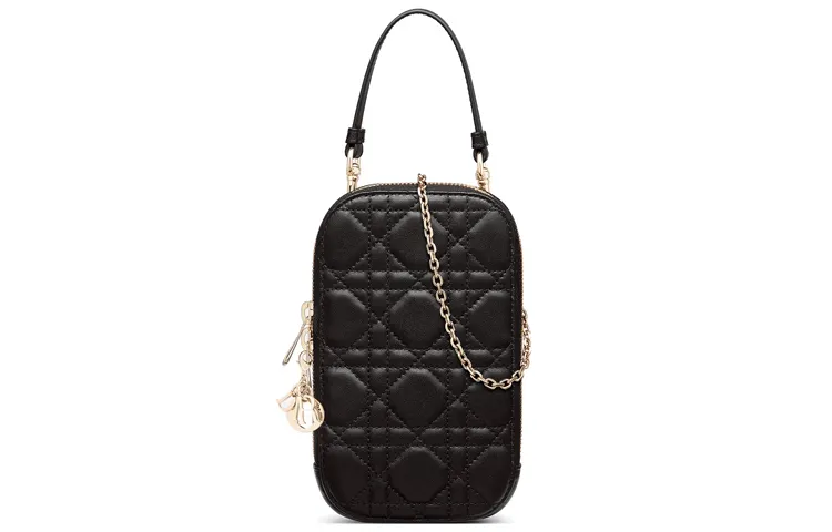 DIOR Lady Dior Detachable Strap Sheepskin Wicker Pattern Shoulder Bag, Crossbody Bag, Handbag, Cell Phone Pouch Women's