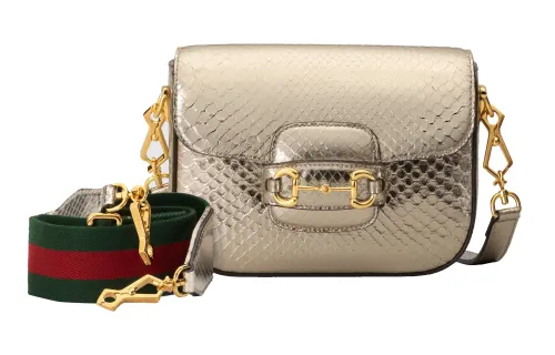 GUCCI Horsebit 1955 Python Skin Crossbody Bag, Shoulder Bag Mini Women's Gold