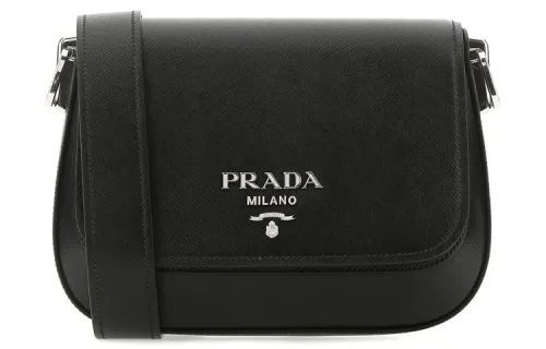 PRADA Leather Shoulder Bag Unisex Black