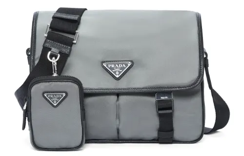 PRADA Fabric With Leather Shoulder Bag Men's Gray