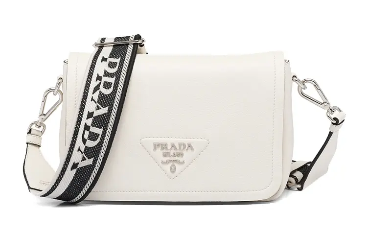 PRADA Leather Shoulder Bag, Crossbody Bag Small Women's White