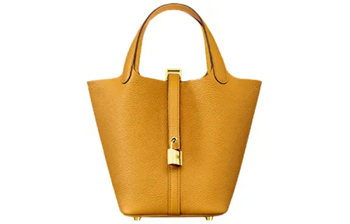 HERMES Picotin Lock Clemence Bullock Leather Basket Bag, Bucket Bag, Handbag 18 Women's 9D Ambre Amber Yellow