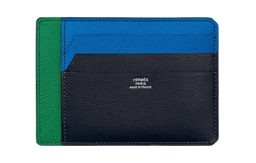 HERMES Cow Leather Card Holder Men's Indigo/Water Nymph Blue/Cactus Green
