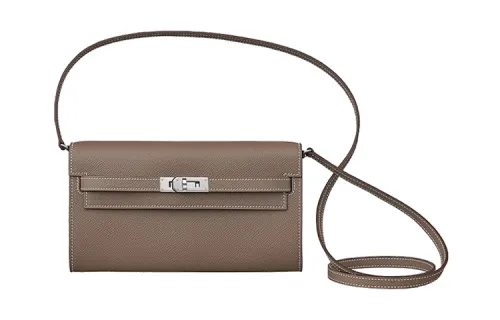 HERMES Kelly To Go Silver Tone Buckle Epsom Leather Crossbody Wallet Regular Women's 18 Etoupe Elephant Gray