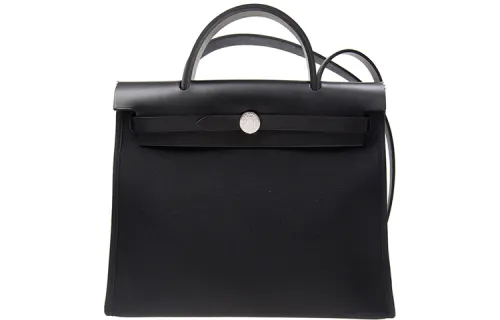 HERMES Herbag Zip Cowhide Patchwork Canvas Shoulder Bag, Crossbody Bag, Handbag 31 Unisex 89 Noir Black