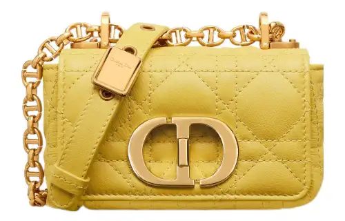 DIOR Caro Soft Cow Leather Handbag, Shoulder Bag, Crossbody Bag Extra Mini Women's Mustard Yellow