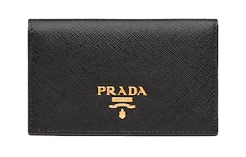 PRADA Saffiano Leather Card Holder Wallet Unisex Black