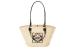 LOEWE Basket Palm Fiber With Cow Leather Basket Bag, One Shoulder Handbag Medium Women's Beige/Black