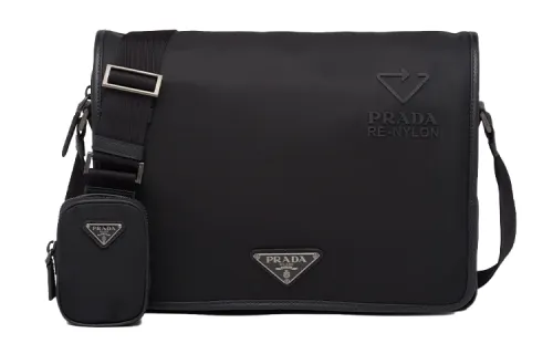 PRADA Recycled Nylon With Saffiano Leather Shoulder Bag, Crossbody Bag Men's Black