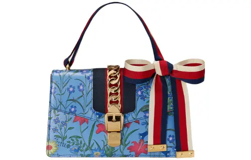 GUCCI Sylvie Leather Handbag Small Women's Light Blue