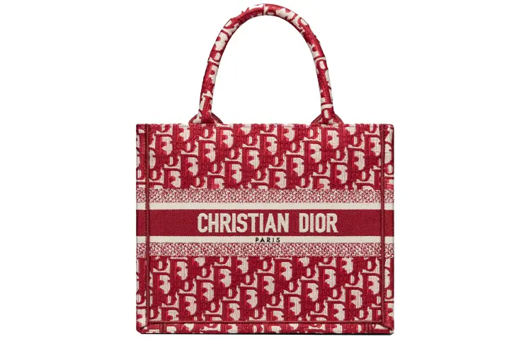 DIOR BookTote Embroidery Tote Bag, Shopping Bag, Handbag Small Women's Burgundy