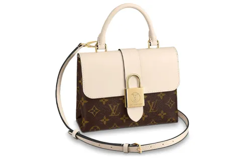 LOUIS VUITTON Locky Cowhide Patchwork Canvas Lockable Handbag, Crossbody Bag Women's Milk White