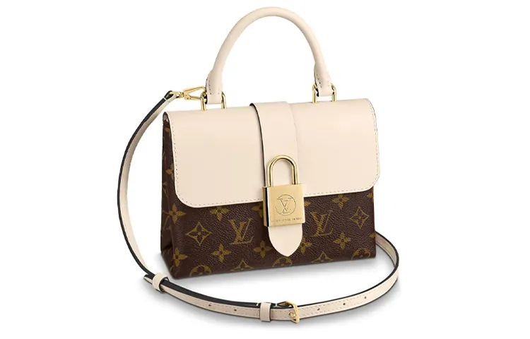 LOUIS VUITTON Locky Cowhide Patchwork Canvas Lockable Handbag, Crossbody Bag Women's Milk White
