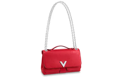 LOUIS VUITTON Leather Shoulder Bag Women's Red