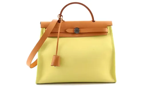 HERMES Herbag Zip H Plume Canvas And Hunter Leather Finish Shoulder Bag, Crossbody Bag, Handbag 31 Unisex