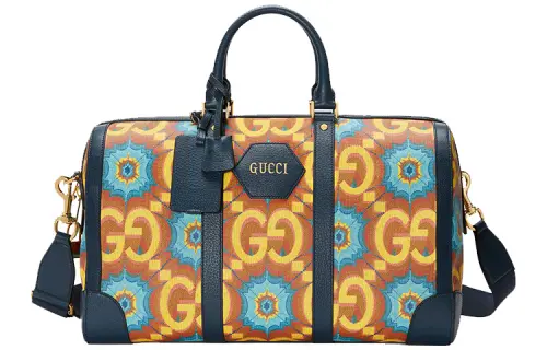 GUCCI Canvas Travel Bag Unisex Orange/Dark Blue