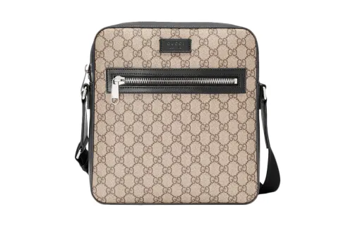 GUCCI Canvas With Leather Messenger Bag, Crossbody Bag, Shoulder Bag Men's